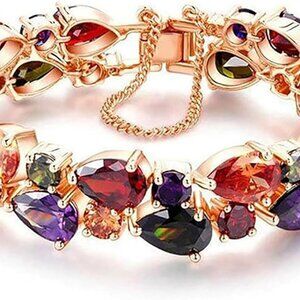 Rose Gold Plated Tennis Bracelet 7-8 Inch Multicolor Cubic Zirconia for Women